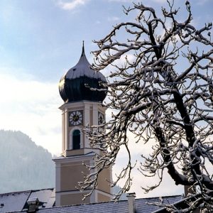 Baroque Tower in Oberammergau, Bavaria, Germany
